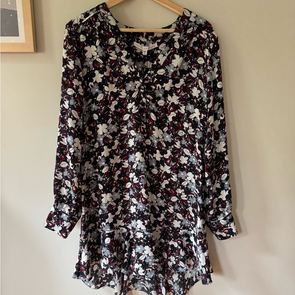 100% Silk Black and Red Floral Dress Veronica Beard
